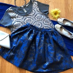 🌺 AQUA Blue/Silver Metallic FUN Skirt Fits Sz S/M